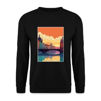 Prague République tchèque Vintage voyage affiche WPA - Sweat-shirt Unisexe - noir - Devant - Alina (178cm) & Michal (187cm)