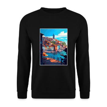 Porto Portugal Vintage Travel Poster WPA Souvenir - Unisex Sweatshirt - black - Front - Alina (178cm) & Michal (187cm)