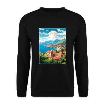 Budva Monténégro Vintage voyage affiche Souvenir - Sweat-shirt Unisexe - noir - Devant - Alina (178cm) & Michal (187cm)
