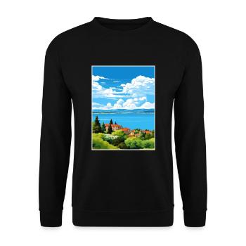 Lac de Bolsena Italie Vintage voyage affiche Souvenir - Sweat-shirt Unisexe - noir - Devant - Alina (178cm) & Michal (187cm)