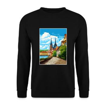 Magdebourg décoration Allemagne Vintage Travel Poster - Sweat-shirt Unisexe - noir - Devant - Alina (178cm) & Michal (187cm)