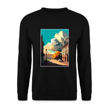lodz Pologne Vintage voyage affiche WPA Souvenir - Sweat-shirt Unisexe - noir - Devant - Alina (178cm) & Michal (187cm)