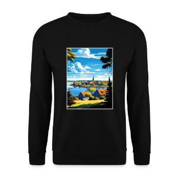 Sigtuna Suède Vintage voyage affiche WPA Souvenir - Sweat-shirt Unisexe - noir - Devant - Alina (178cm) & Michal (187cm)