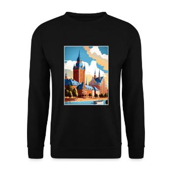 Halmstad Sweden Vintage Travel Poster WPA Souvenir - Unisex Sweatshirt - black - Front - Alina (178cm) & Michal (187cm)