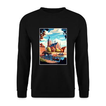 Orebro Sweden Vintage Travel Poster WPA Souvenir - Unisex Sweatshirt - black - Front - Alina (178cm) & Michal (187cm)