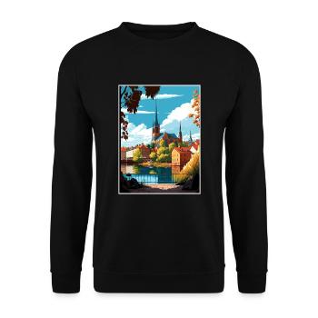Linköping Suède Vintage voyage affiche Souvenir - Sweat-shirt Unisexe - noir - Devant - Alina (178cm) & Michal (187cm)