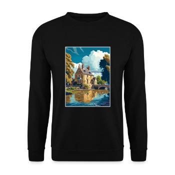 Bourton On The Water England Vintage Travel Poster - Unisex Sweatshirt - black - Front - Alina (178cm) & Michal (187cm)