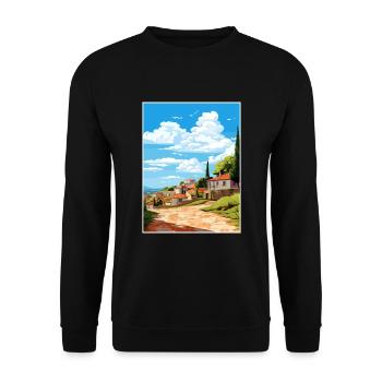 Monsanto Portugal Vintage Voyage Poster Souvenir - Sweat-shirt Unisexe - noir - Devant - Alina (178cm) & Michal (187cm)