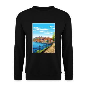 Porto Portugal Vintage Travel Poster WPA Souvenir - Unisex Sweatshirt - black - Front - Alina (178cm) & Michal (187cm)
