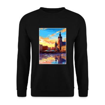 Cracovie Pologne Vintage voyage affiche WPA Souvenir - Sweat-shirt Unisexe - noir - Devant - Alina (178cm) & Michal (187cm)