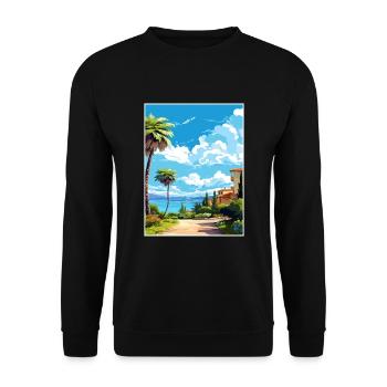 Alcudia Espagne Vintage voyage affiche WPA Souvenir - Sweat-shirt Unisexe - noir - Devant - Alina (178cm) & Michal (187cm)