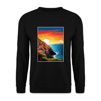 Cinque Terre Italy Decoration Patmos Travel Poster - Unisex Sweatshirt - black - Front - Alina (178cm) & Michal (187cm)