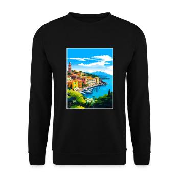 Portofino Italie Vintage voyage affiche WPA Souvenir - Sweat-shirt Unisexe - noir - Devant - Alina (178cm) & Michal (187cm)