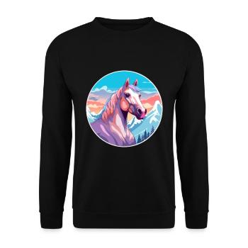 Pferd Aquarell Karikatur Kawaii Haustier Tier Farbefu - Unisex Pullover - Schwarz - Vorne - Alina (178cm) & Michal (187cm)