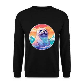 Seal Watercolor Cartoon Kawaii Pet Animal Colorful - Unisex Sweatshirt - black - Front - Alina (178cm) & Michal (187cm)