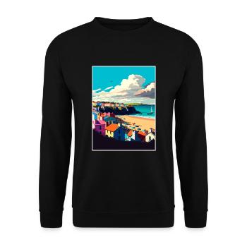 Tenby Seascape Wales Vintage Reise Poster WPA Kunst - Unisex Pullover - Schwarz - Vorne - Alina (178cm) & Michal (187cm)