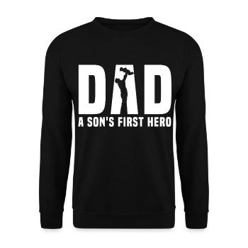 dad son hero - Unisex Pullover - Schwarz - Vorne - Alina (178cm) & Michal (187cm)
