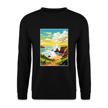Hartland Quay Devon Vintage Travel Poster Souvenir - Unisex Sweatshirt - black - Front - Alina (178cm) & Michal (187cm)