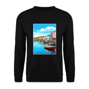 Plymouth England Vintage Reiseposter Souvenir - Unisex Pullover - Schwarz - Vorne - Alina (178cm) & Michal (187cm)