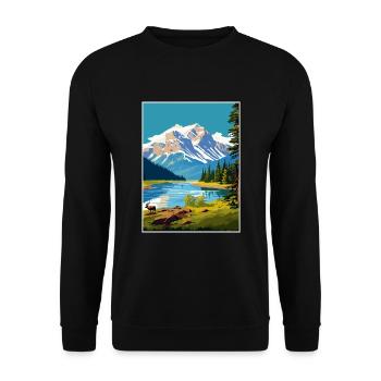 Jasper National Park Kanada Vintage Reiseposter - Unisex Pullover - Schwarz - Vorne - Alina (178cm) & Michal (187cm)