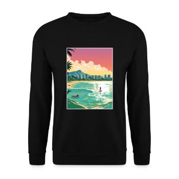 Honolulu Hawaii Vintage Reiseposter WPA Souvenir - Unisex Pullover - Schwarz - Vorne - Alina (178cm) & Michal (187cm)