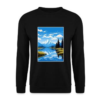 Lake Matheson Neuseeland Vintage Reiseposter - Unisex Pullover - Schwarz - Vorne - Alina (178cm) & Michal (187cm)
