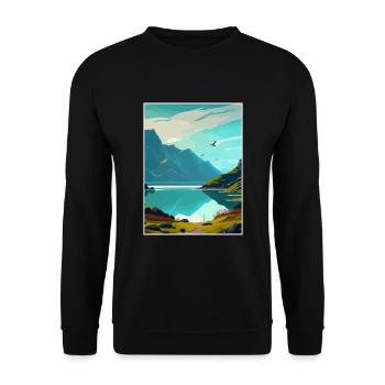 Milford Sound Neuseeland Vintage Reiseposter - Unisex Pullover - Schwarz - Vorne - Alina (178cm) & Michal (187cm)