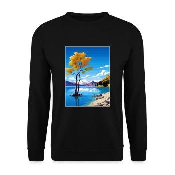 Lake Wanaka Neuseeland Vintage Reiseposter WPA - Unisex Pullover - Schwarz - Vorne - Alina (178cm) & Michal (187cm)