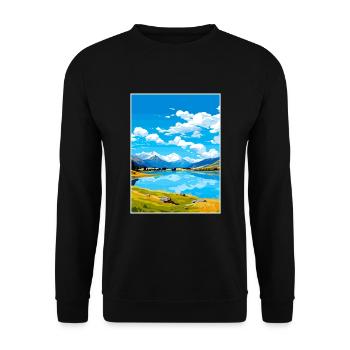 Lake Hayes Neuseeland Vintage Reiseposter WPA - Unisex Pullover - Schwarz - Vorne - Alina (178cm) & Michal (187cm)