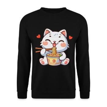 cute cat eating ramen - Unisex Sweatshirt - black - Front - Alina (178cm) & Michal (187cm)