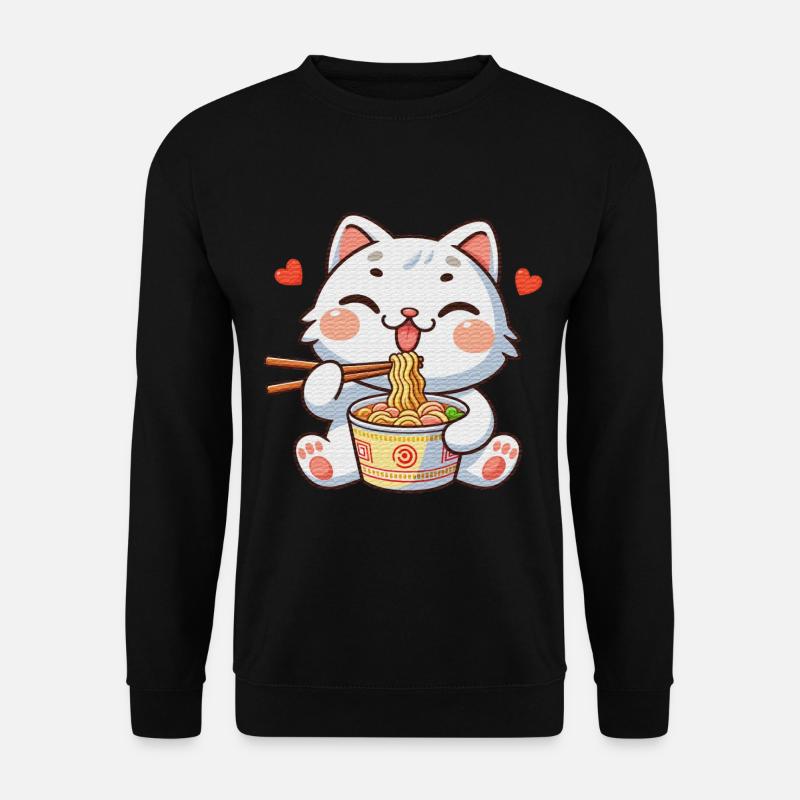 cute cat eating ramen - Unisex Pullover - Schwarz