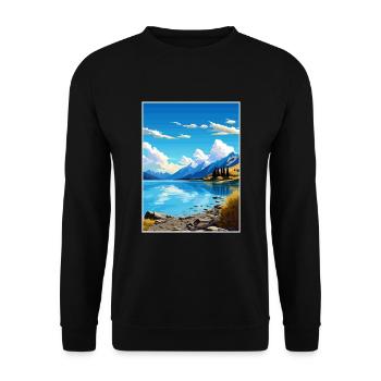 Lake Wakatipu Neuseeland Vintage Reiseposter - Unisex Pullover - Schwarz - Vorne - Alina (178cm) & Michal (187cm)