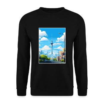 Auckland Nouvelle-Zélande Nz Vintage voyage affiche WPA - Sweat-shirt Unisexe - noir - Devant - Alina (178cm) & Michal (187cm)