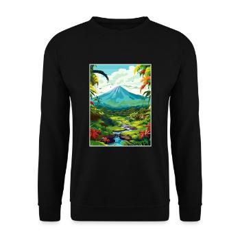 Costa Rica Arenal Volcano Caribbean Travel Poster - Unisex Sweatshirt - black - Front - Alina (178cm) & Michal (187cm)