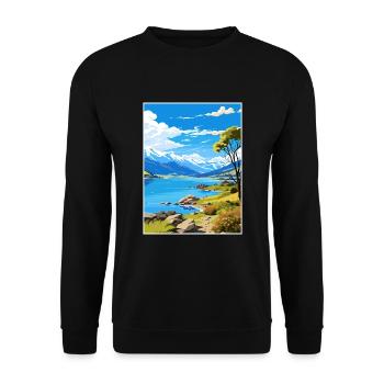 Wanaka Neuseeland Vintage Reiseposter Souvenir - Unisex Pullover - Schwarz - Vorne - Alina (178cm) & Michal (187cm)