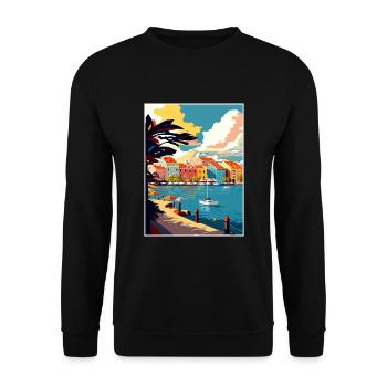 Curaçao Caribbean Vintage Travel Poster Souvenir - Unisex Sweatshirt - black - Front - Alina (178cm) & Michal (187cm)