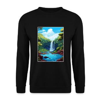Rio Celeste Wasserfall Vintage Reiseposter WPA - Unisex Pullover - Schwarz - Vorne - Alina (178cm) & Michal (187cm)