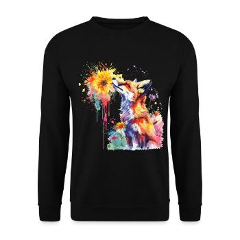 Fuchs mit Aquarellblume, Fuchs - Unisex Pullover - Schwarz - Vorne - Alina (178cm) & Michal (187cm)