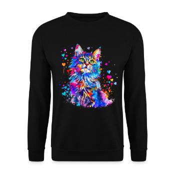 Cute Cat with Hearts - Unisex Sweatshirt - black - Front - Alina (178cm) & Michal (187cm)