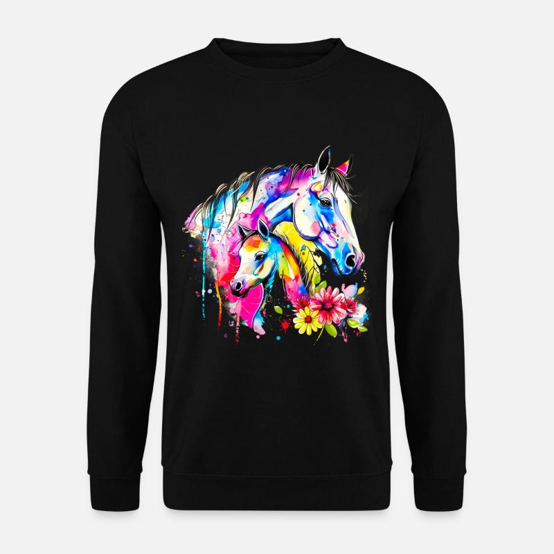 Pferd mit seinem Fohlen - Unisex Pullover - Schwarz