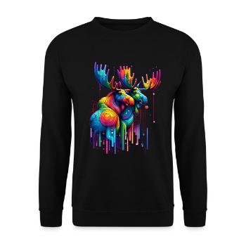 Farbenfroher Waldkönig - Elch in Pracht - Unisex Pullover - Schwarz - Vorne - Alina (178cm) & Michal (187cm)