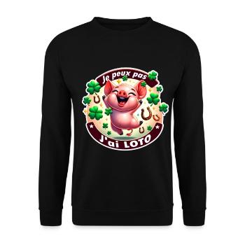 Je peux pas j'ai loto, cochon - Sweat-shirt Unisexe - noir - Devant - Alina (178cm) & Michal (187cm)