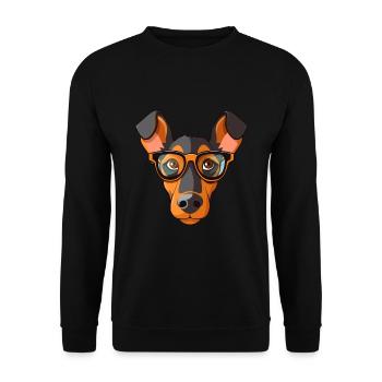 Dobermann Pinscher Hunderasse Aquarell Karikatur Kaw - Unisex Pullover - Schwarz - Vorne - Alina (178cm) & Michal (187cm)
