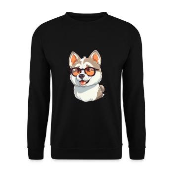 Husky Chien Race Aquarelle Dessin Animé Kawaii Lunettes - Sweat-shirt Unisexe - noir - Devant - Alina (178cm) & Michal (187cm)