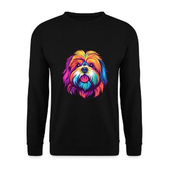 Lhasa Apso Hunderasse Aquarell Karikatur Kawaii Col - Unisex Pullover - Schwarz - Vorne - Alina (178cm) & Michal (187cm)