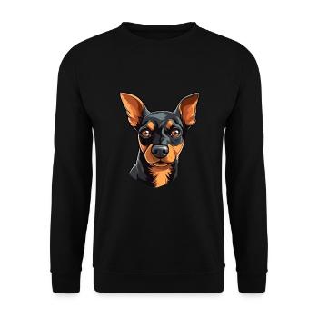 Miniatur Pinscher Hunderasse Aquarell Karikatur Ka - Unisex Pullover - Schwarz - Vorne - Alina (178cm) & Michal (187cm)