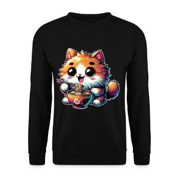 Cat Ramen Kawaii Anime - Unisex Sweatshirt - black - Front - Alina (178cm) & Michal (187cm)