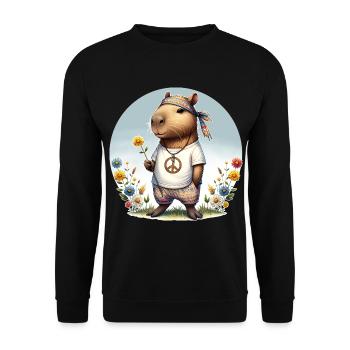Capybara Hippie Peace - Unisex Pullover - Schwarz - Vorne - Alina (178cm) & Michal (187cm)