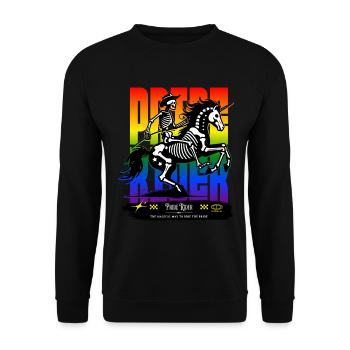 Pride rider Skull // Skelett-Cowboy Einhorn FS0240 - Unisex Pullover - Schwarz - Vorne - Alina (178cm) & Michal (187cm)