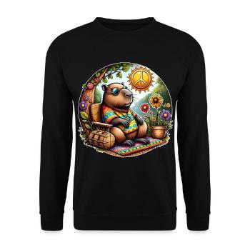 Capybara Hippie Peace - Unisex Pullover - Schwarz - Vorne - Alina (178cm) & Michal (187cm)